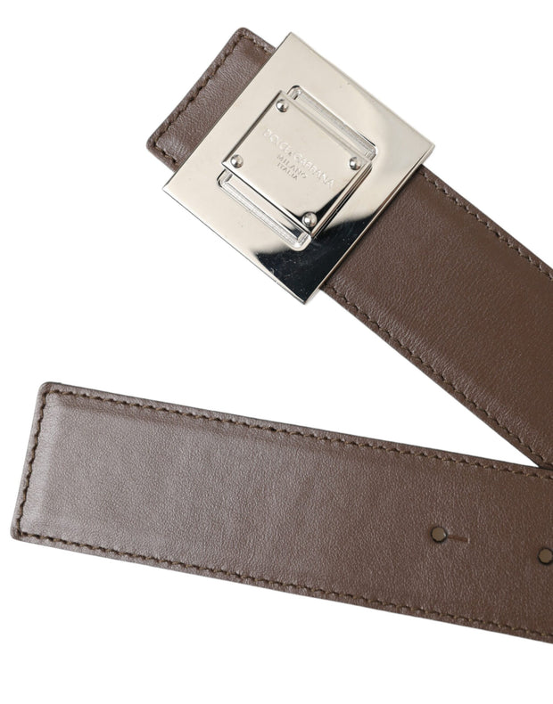 Brown Calf Leather Square Metal Buckle Belt Dolce & Gabbana