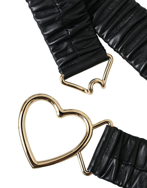 Black Leather Gold Heart Metal Buckle Belt Dolce & Gabbana