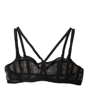 Black Floral Lace Nylon Balconcino Bra Underwear Dolce & Gabbana