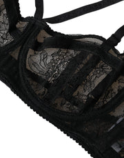 Black Floral Lace Nylon Balconcino Bra Underwear Dolce & Gabbana