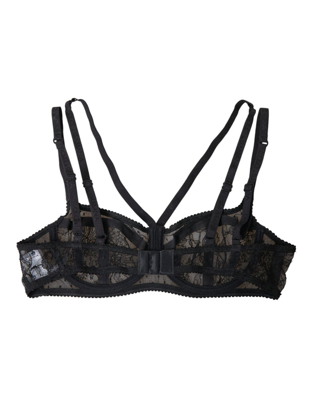 Black Floral Lace Nylon Balconcino Bra Underwear Dolce & Gabbana