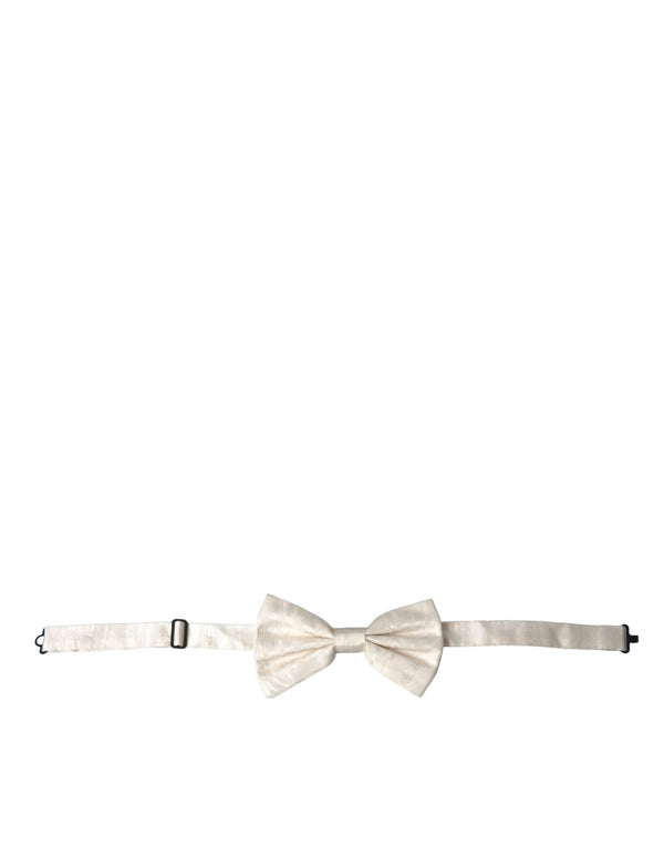 White Jacquard Silk Adjustable Neck Men Bow Tie Dolce & Gabbana