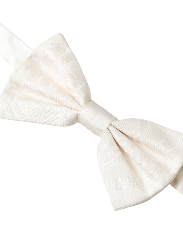 White Jacquard Silk Adjustable Neck Men Bow Tie Dolce & Gabbana