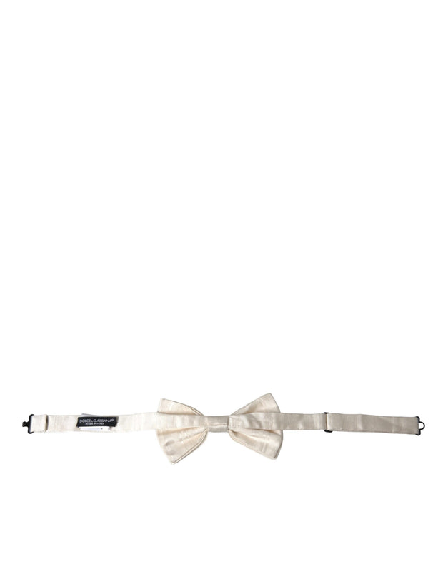 White Jacquard Silk Adjustable Neck Men Bow Tie Dolce & Gabbana