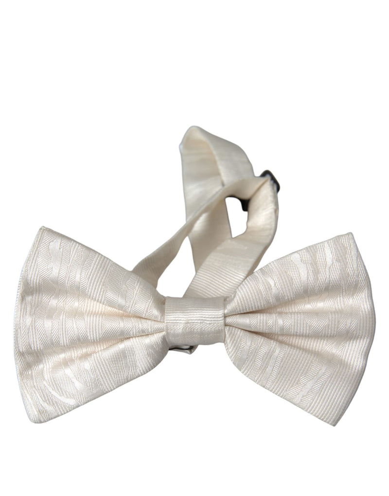 White Jacquard Silk Adjustable Neck Men Bow Tie Dolce & Gabbana