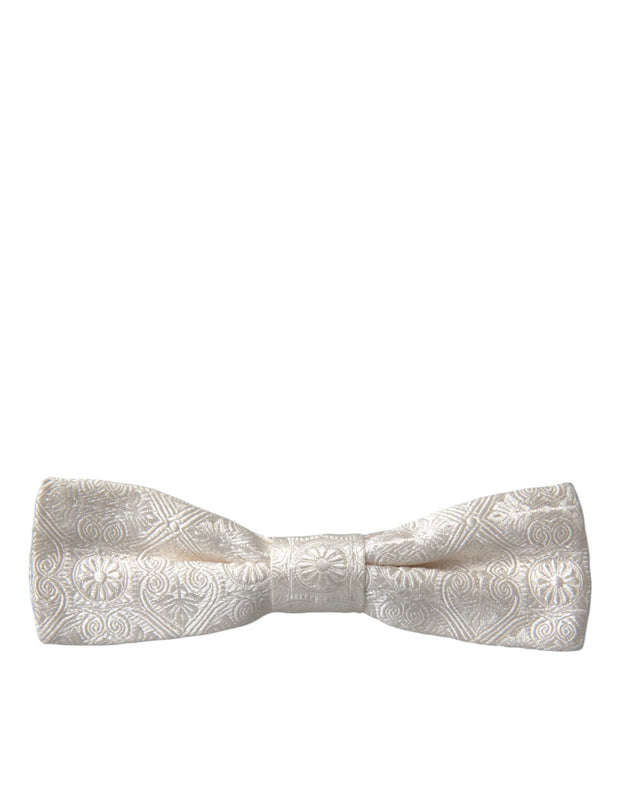 White Floral Brocade Adjustable Neck Men Bow Tie Dolce & Gabbana