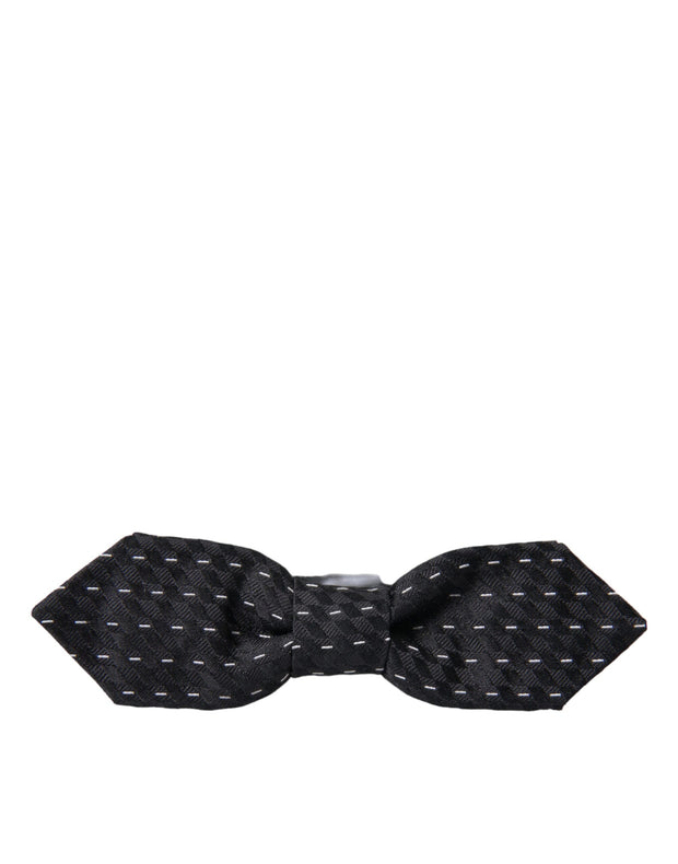 Black White Stitched Silk Men Neck Bow Tie Dolce & Gabbana