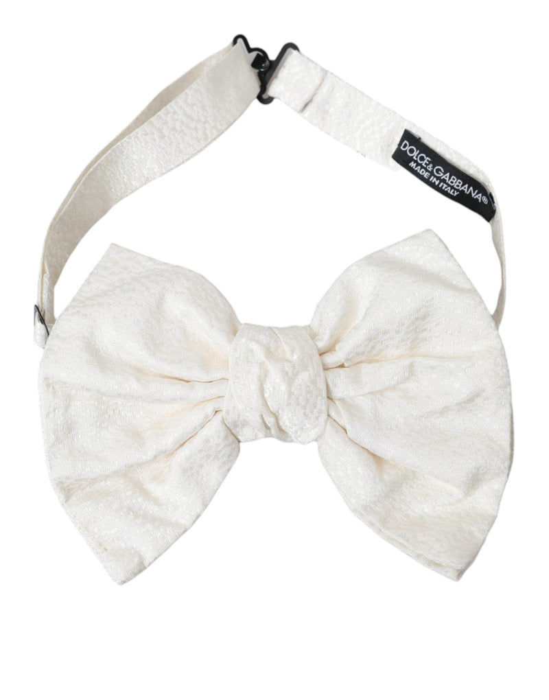 White Textured Cotton Adjustable Neck Bow Tie Dolce & Gabbana