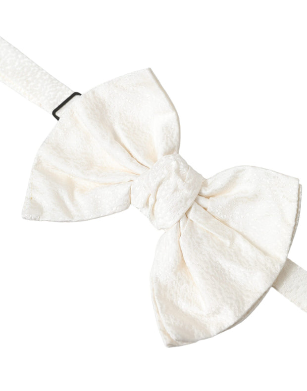 White Textured Cotton Adjustable Neck Bow Tie Dolce & Gabbana