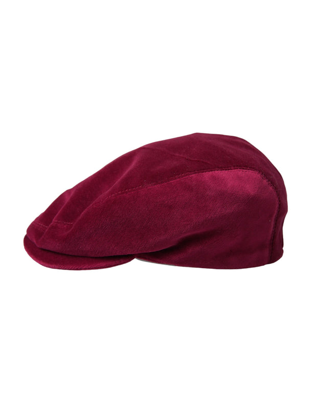 Maroon Velvet Cotton Newsboy Hat Men Dolce & Gabbana