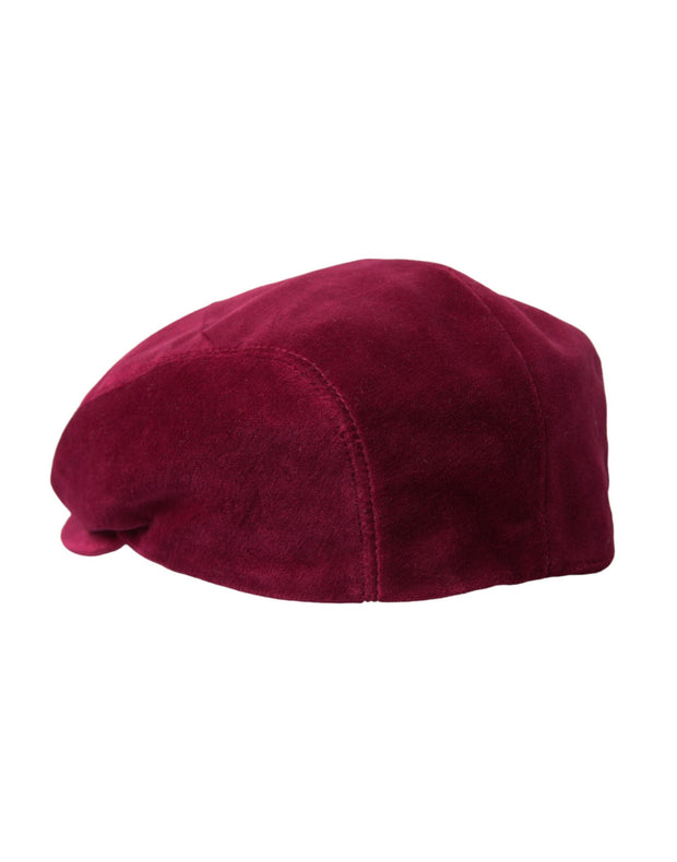 Maroon Velvet Cotton Newsboy Hat Men Dolce & Gabbana