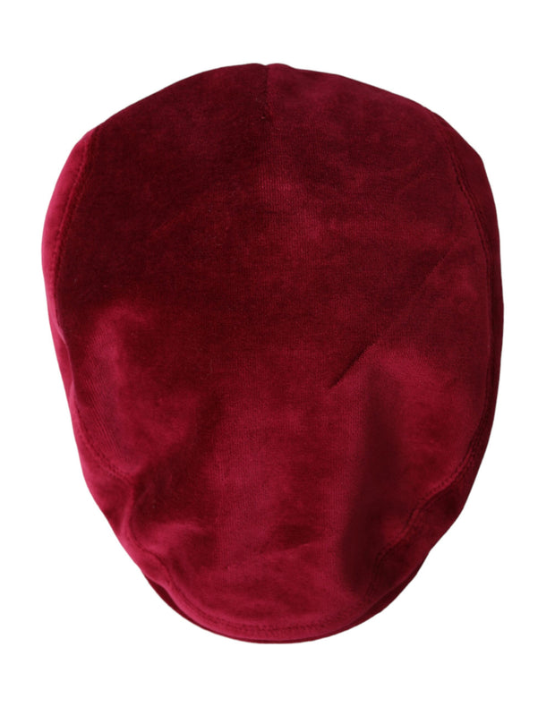 Maroon Velvet Cotton Newsboy Hat Men Dolce & Gabbana