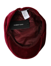 Maroon Velvet Cotton Newsboy Hat Men Dolce & Gabbana