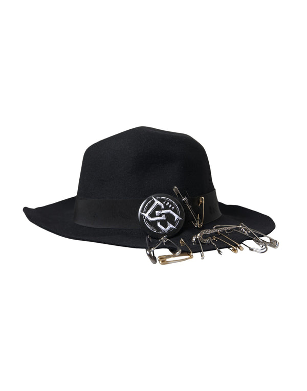 Black Embellished Fedora Wide Brim Hat Men Dolce & Gabbana