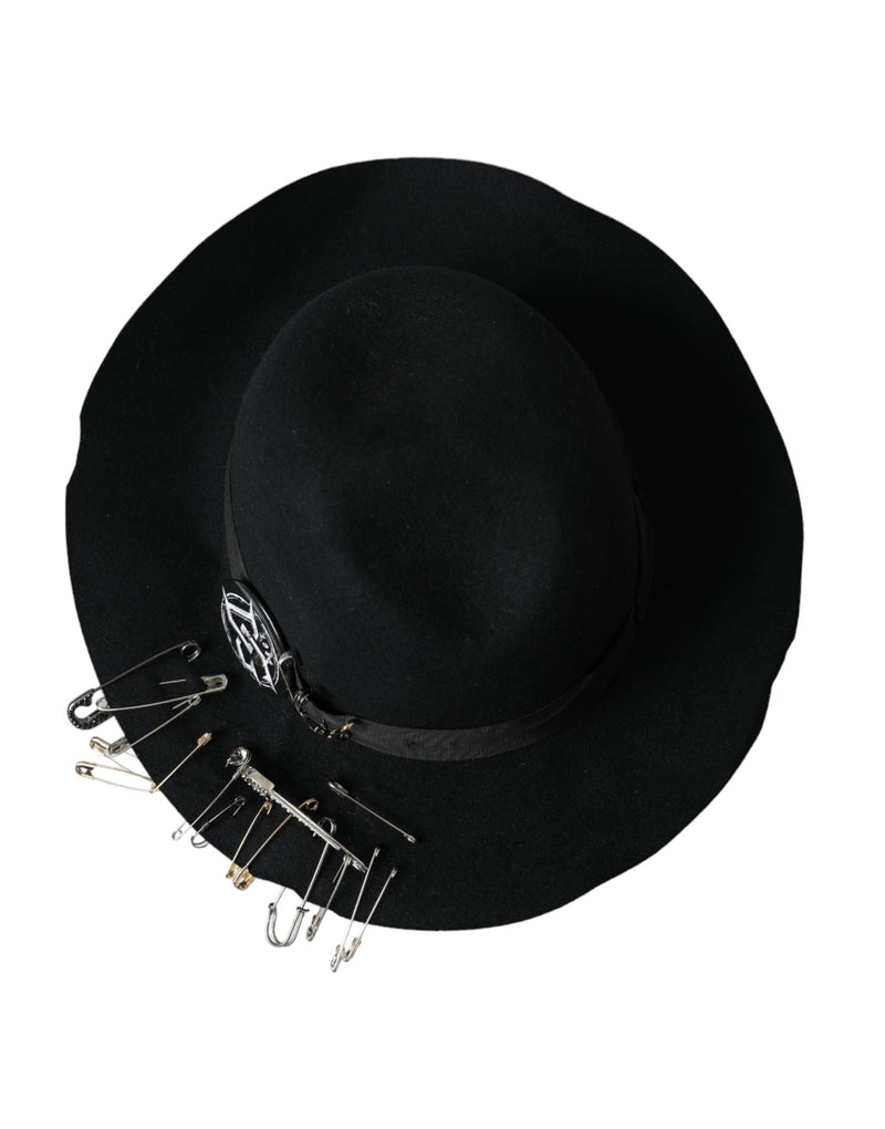 Black Embellished Fedora Wide Brim Hat Men Dolce & Gabbana