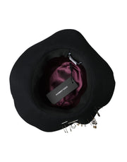 Black Embellished Fedora Wide Brim Hat Men Dolce & Gabbana