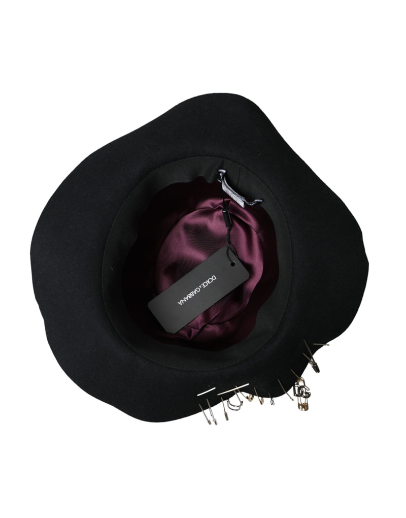 Black Embellished Fedora Wide Brim Hat Men Dolce & Gabbana