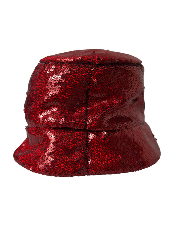 Red Sequined Nylon Bucket Hat Men Dolce & Gabbana