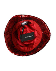 Red Sequined Nylon Bucket Hat Men Dolce & Gabbana