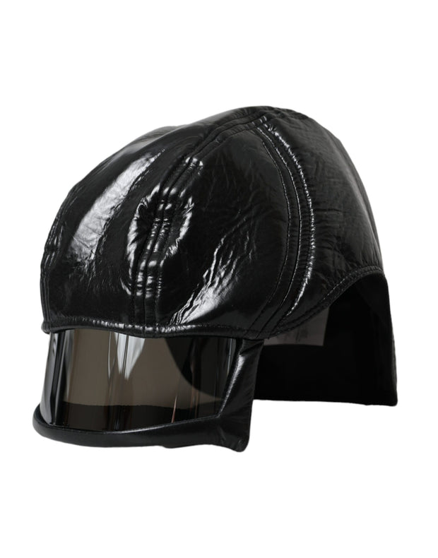 Black Leather Helmet Visor Bucket Hat Men Dolce & Gabbana