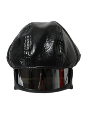 Black Leather Helmet Visor Bucket Hat Men Dolce & Gabbana