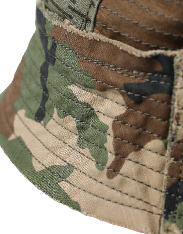 Green Camouflage Cotton Bucket Hat Men Dolce & Gabbana