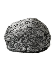 Black Silver Floral Jacquard Newsboy Hat Men Dolce & Gabbana