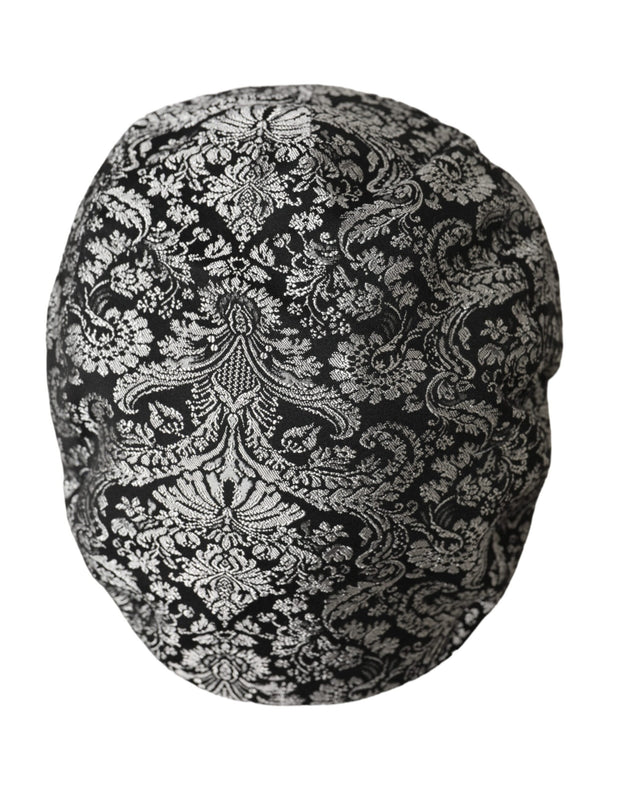 Black Silver Floral Jacquard Newsboy Hat Men Dolce & Gabbana