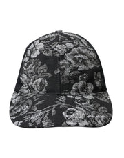 Black Silver Floral Print Baseball Hat Men Dolce & Gabbana