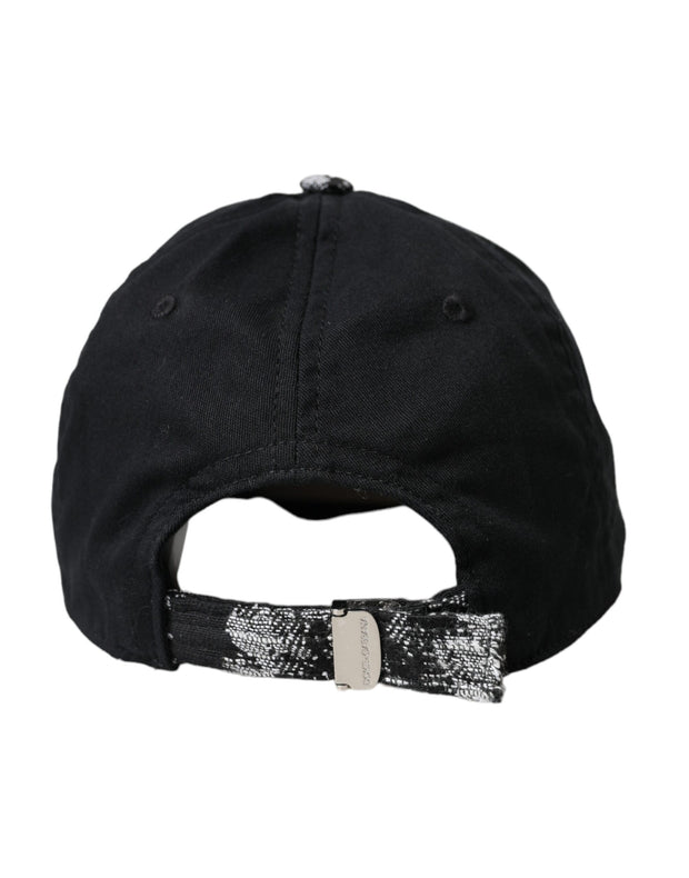 Black Silver Floral Print Baseball Hat Men Dolce & Gabbana