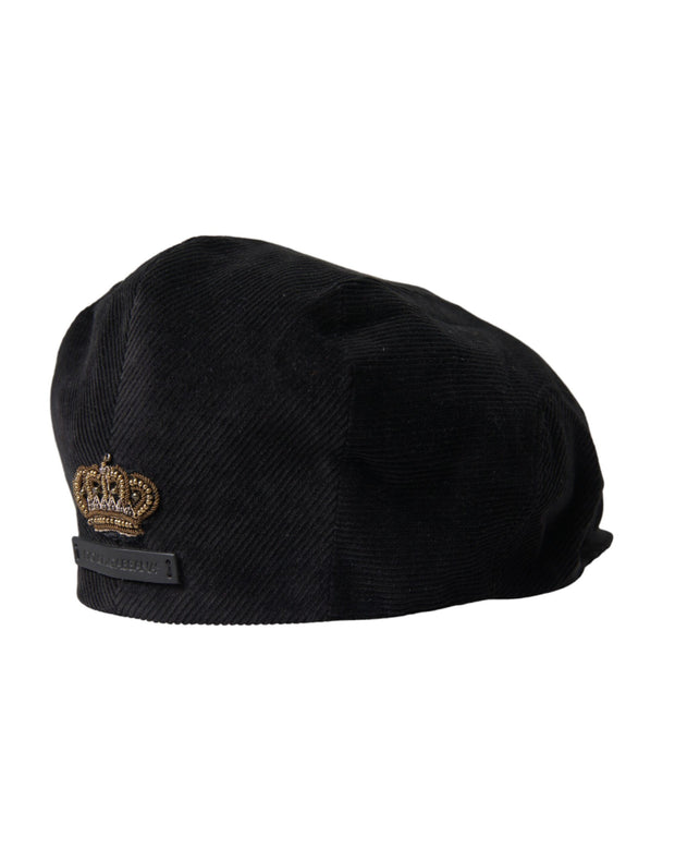 Black Corduroy Crown Newsboy Hat Men Dolce & Gabbana