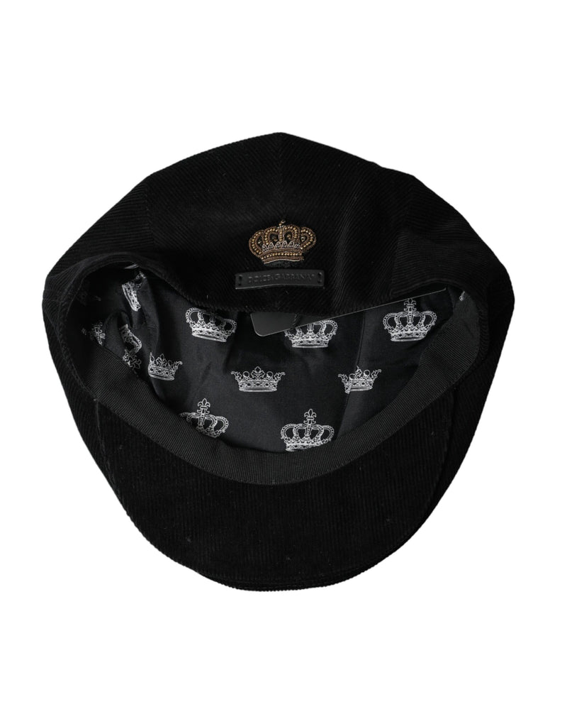 Black Corduroy Crown Newsboy Hat Men Dolce & Gabbana