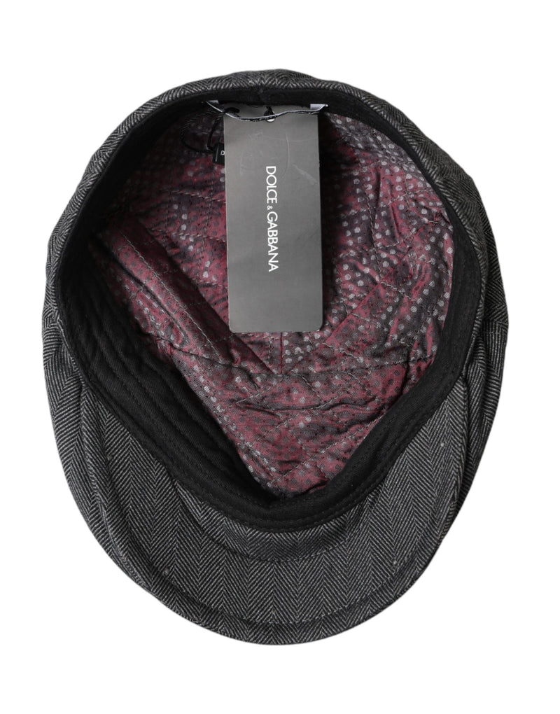 Gray Herringbone Crown Newsboy Hat Men Dolce & Gabbana