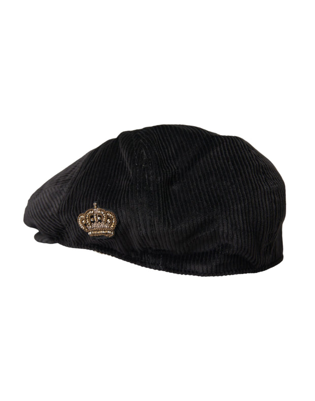 Black Corduroy Crown Newsboy Hat Men Dolce & Gabbana