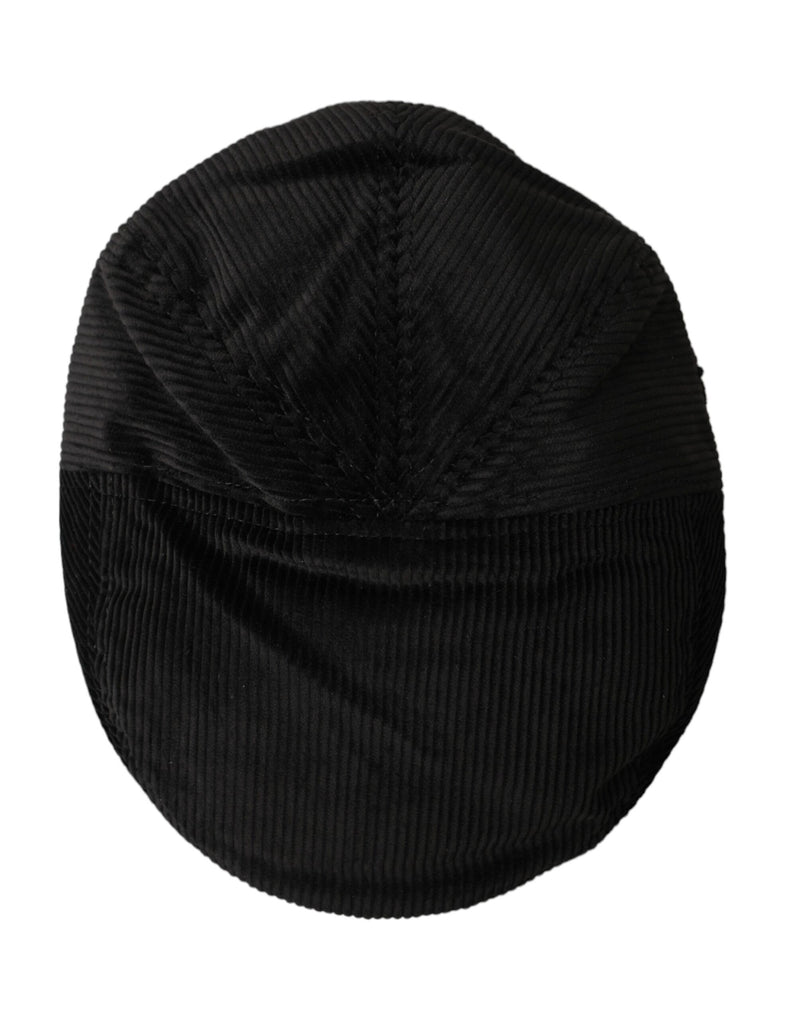 Black Corduroy Crown Newsboy Hat Men Dolce & Gabbana