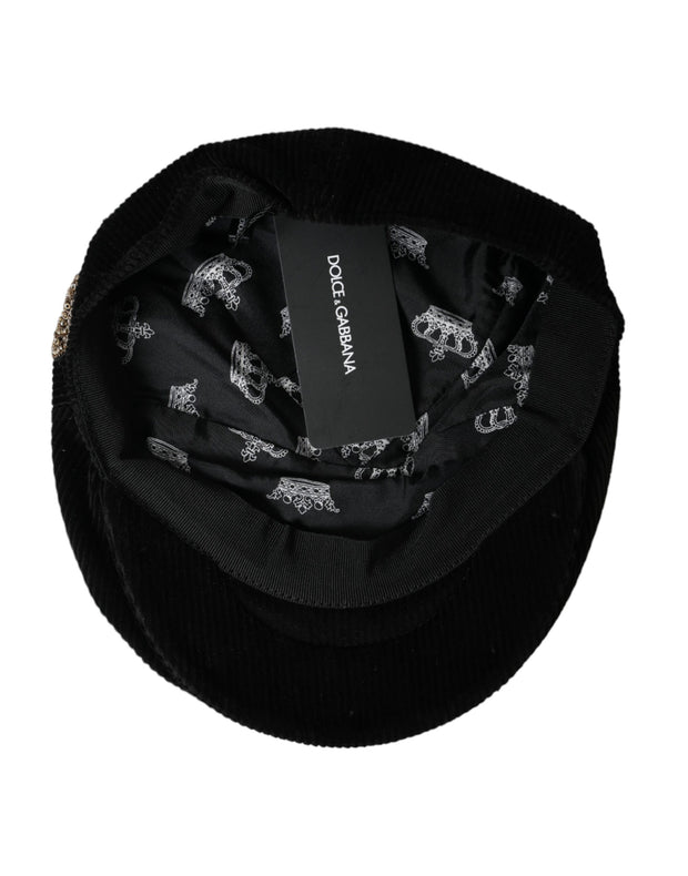 Black Corduroy Crown Newsboy Hat Men Dolce & Gabbana