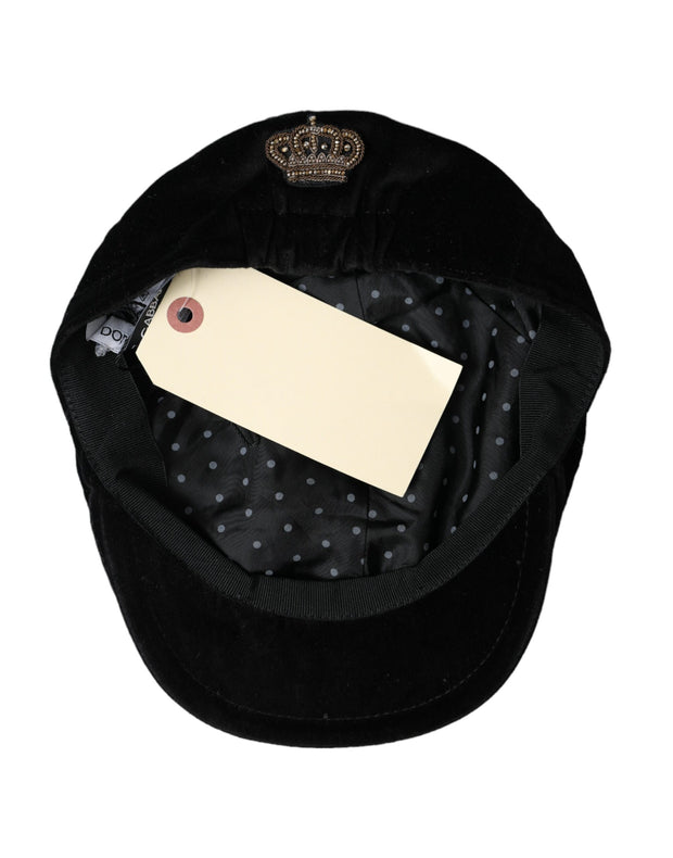 Black Crown Cotton Newsboy Hat Men Dolce & Gabbana