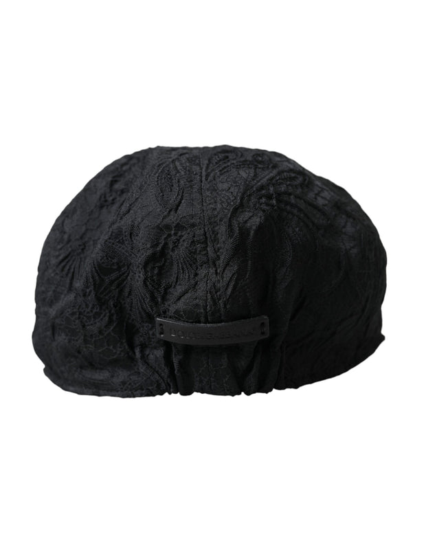 Black Floral Brocade Newsboy Hat Men Dolce & Gabbana