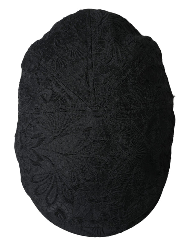 Black Floral Brocade Newsboy Hat Men Dolce & Gabbana