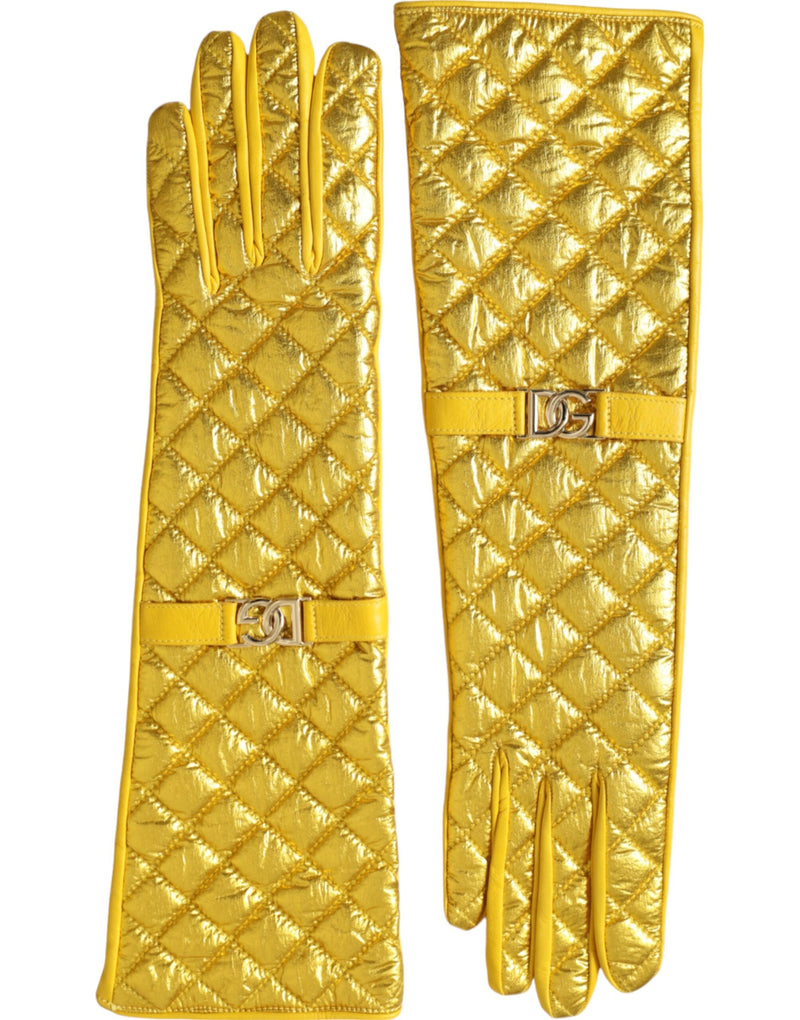 Gold Leather Quilted Mid Arm Length Gloves Dolce & Gabbana