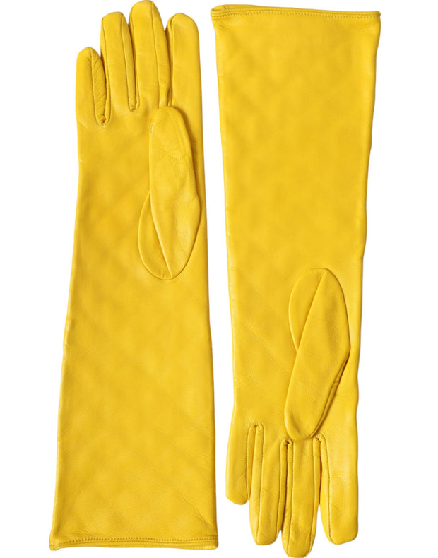 Gold Leather Quilted Mid Arm Length Gloves Dolce & Gabbana