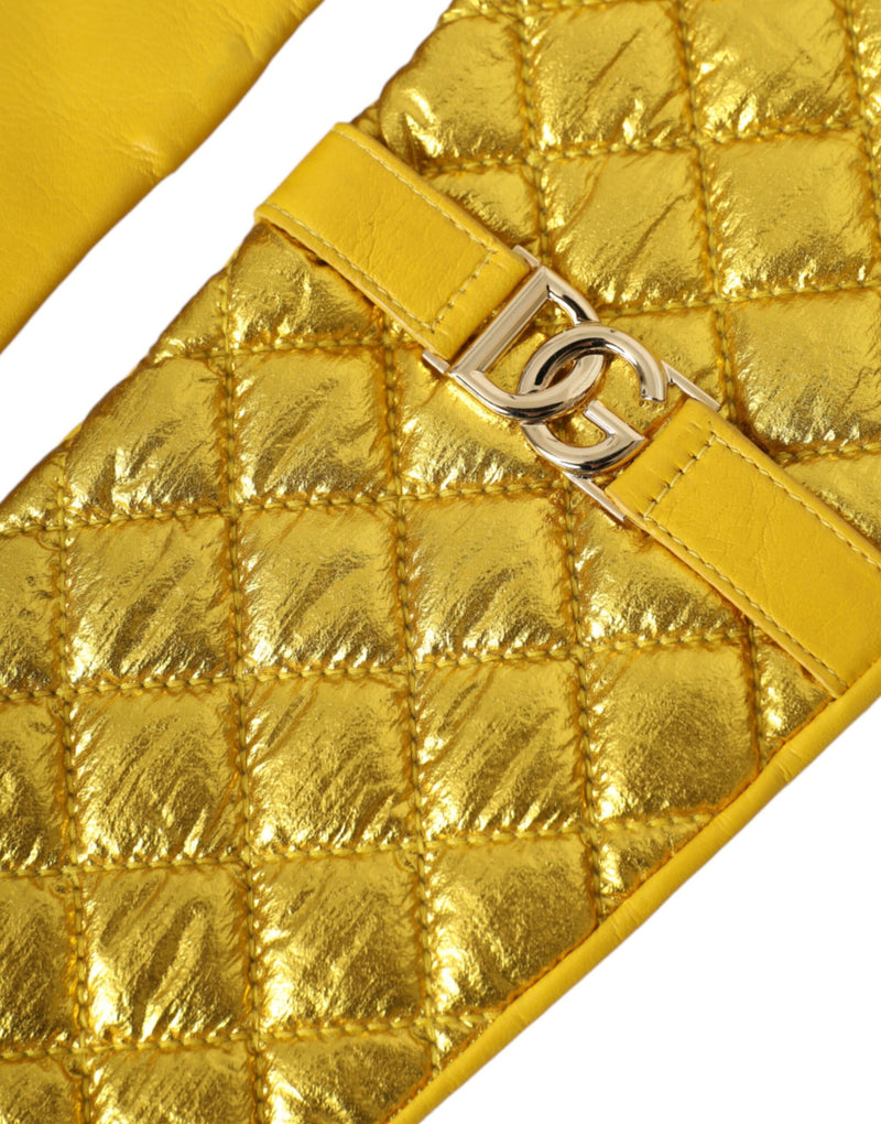 Gold Leather Quilted Mid Arm Length Gloves Dolce & Gabbana