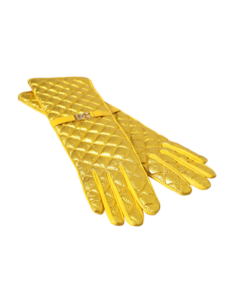 Gold Leather Quilted Mid Arm Length Gloves Dolce & Gabbana