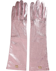 Pink Laminated Logo Mid Arm Length Gloves Dolce & Gabbana