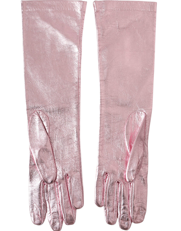 Pink Laminated Logo Mid Arm Length Gloves Dolce & Gabbana