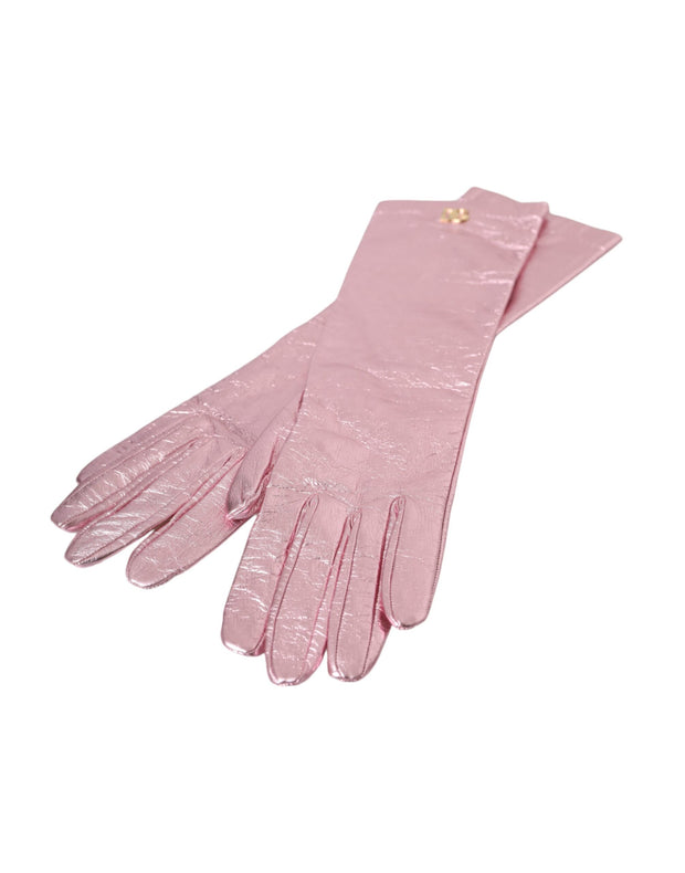 Pink Laminated Logo Mid Arm Length Gloves Dolce & Gabbana