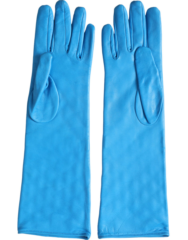 Blue Leather Quilted Mid Arm Length Gloves Dolce & Gabbana