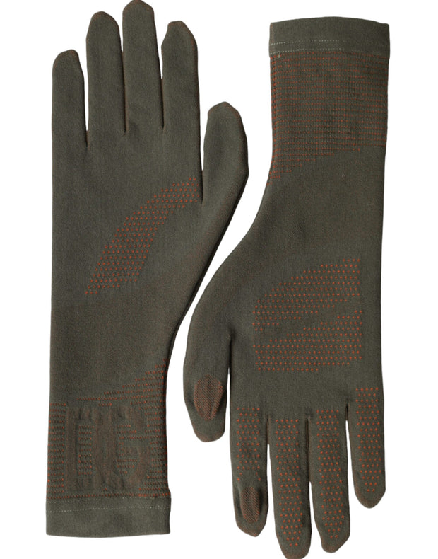 Brown Cotton Stretch Wrist Length Gloves Dolce & Gabbana