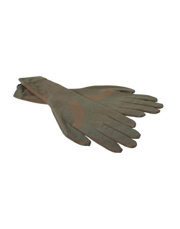 Brown Cotton Stretch Wrist Length Gloves Dolce & Gabbana