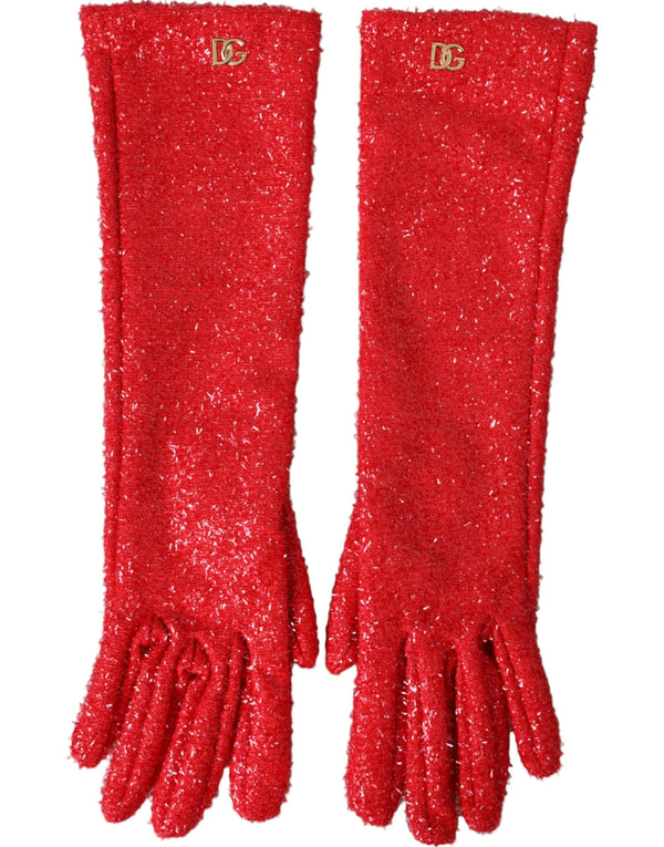 Red Lurex Fantasia Mid Arm Length Gloves Dolce & Gabbana